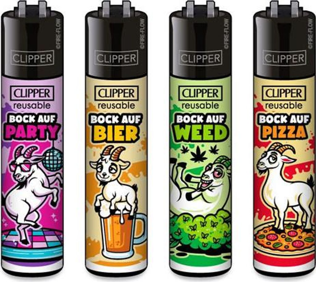 Clipper Reibrad Feuerzeuge Bock auf, 4 Stück Produktbild 