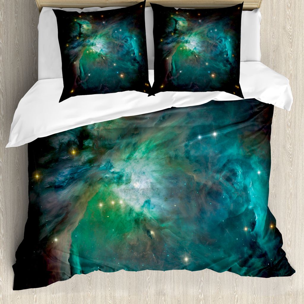 ABAKUHAUS Platz Bettbezug, Nebula Star Dust Wolke, Milbensicher Allergiker geeignet mit Kissenbezügen, 155 cm x 220 cm - 80 x 80 cm, Teal Grün