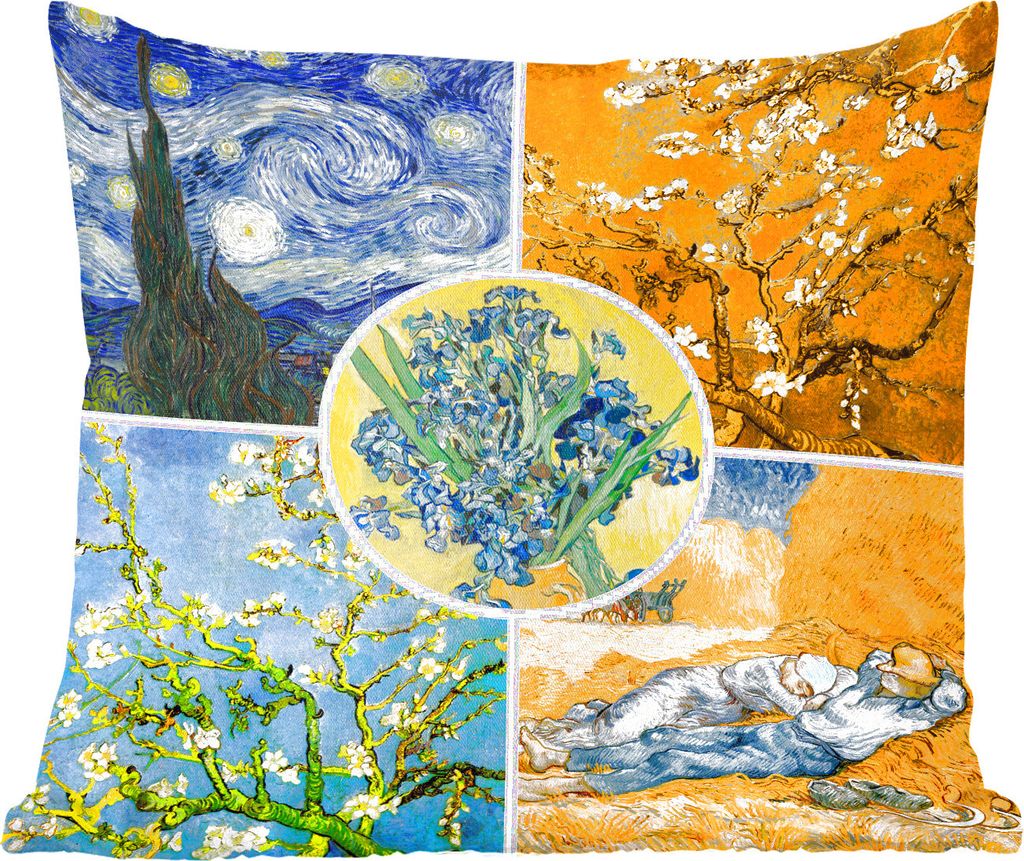 MuchoWow Zierkissen Sofakissen Wohnzimmer Dekokissen 50x50 cm Van Gogh - Collage - Sternennacht - Komfort - Sofakissen