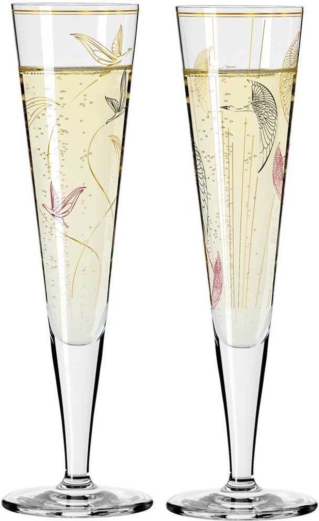 Champagnerglas 2 Stück Ritzenhoff Goldnacht Lorenzo 017+018 mit Glasreinigungstuch im Dekomiro Set