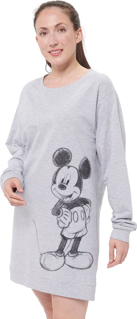 Disney Mickey Mouse Nachthemd für Damen Schlafshirt Pyjama langärmlig lange Ärmel Oberteil Grau M