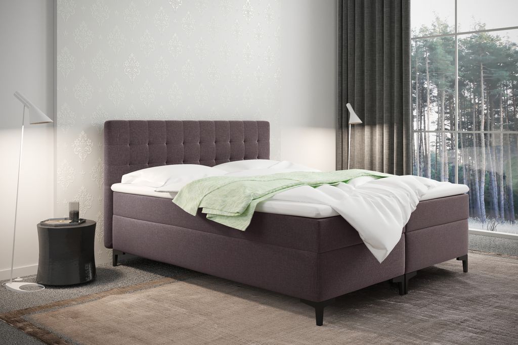 Kaiser Möbel Boxspringbett mit bettkasten und matratze Denver stoff Muna Braun 160x200 cm