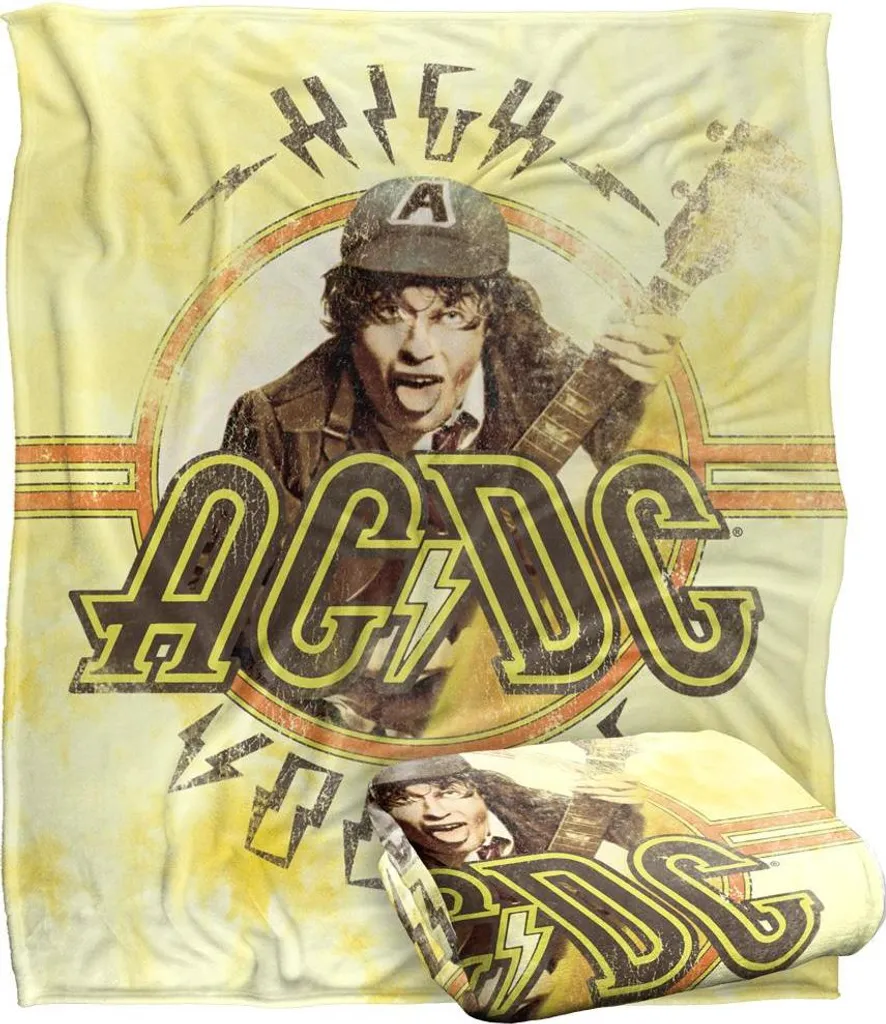 Plaid AC/DC High Voltage en polaire douce effet Batik pour fan de Rock