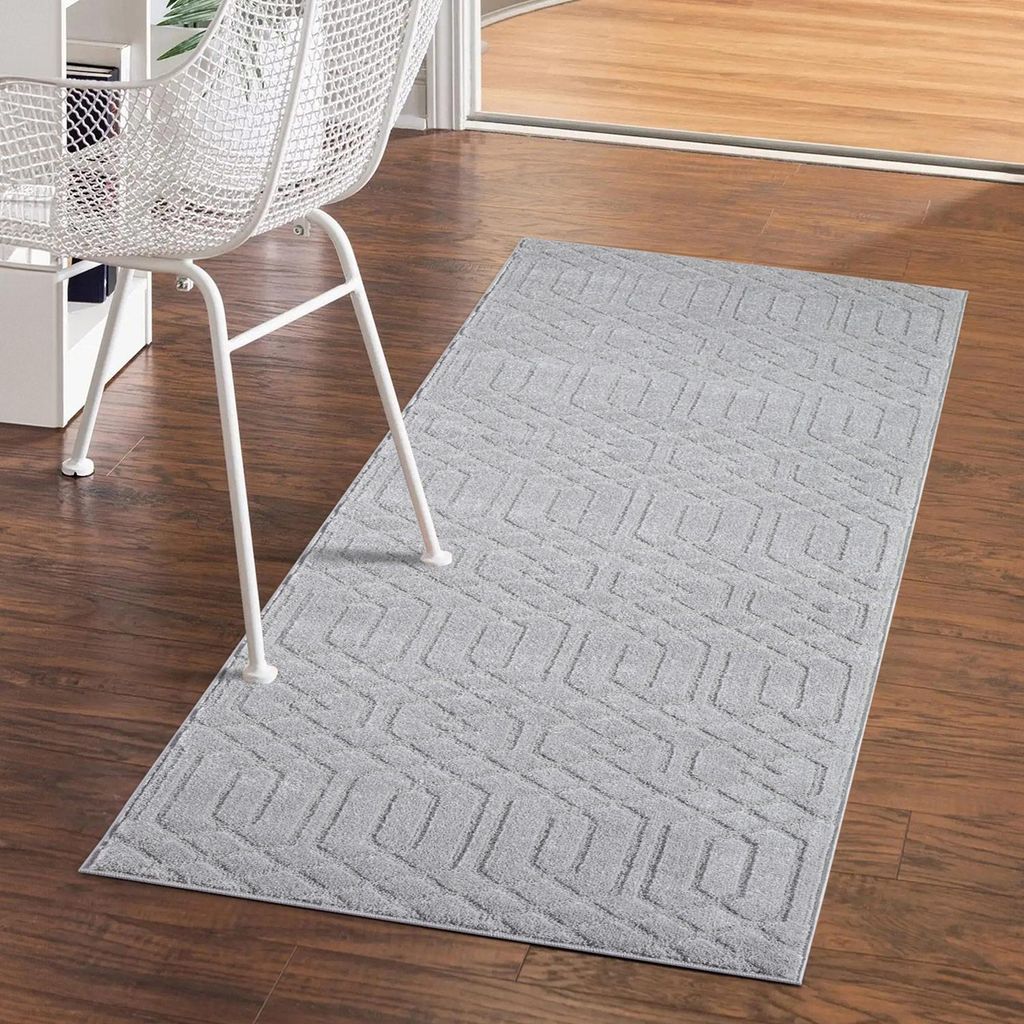 Teppich Kurzflor Wohnzimmer - Grau - 80x150 cm Rechteckig - Ornament, Marokkanisch - 3D-Effekt
