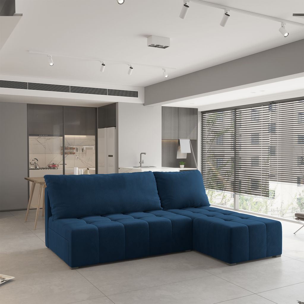 Masseno Ecksofa DOMIRA mit Schlaffunktion L-Form, Sofa mit Bettkasten, Wohnzimmersofa, Couch, Soffa, Bettsofa, Couchgarnitur- Blau, KRONOS 09