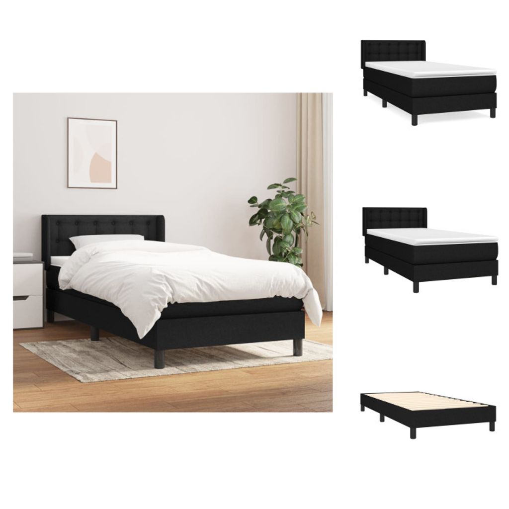 vidaXL Boxspringbett mit Matratze Schwarz 100x200 cm Stoff - Betten & Bettgestelle