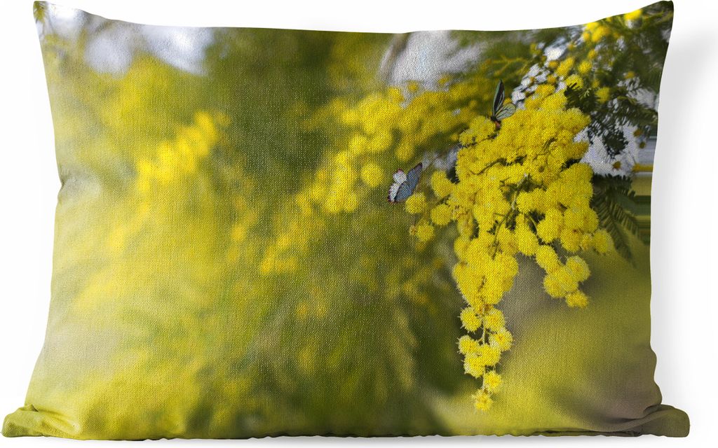 MuchoWow Outdoor Kissen - Gelbe Mimosenpflanze mit grünen Blättern - 60x40 cm - Wetterfest - Lounge Kissen - Zierkissen - Kissen für Innenräume