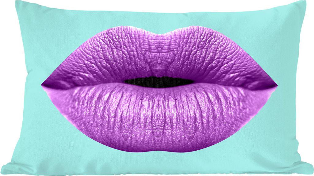 MuchoWow Zierkissen Sofakissen Wohnzimmer Dekokissen 50x30 cm Lippen - Pastell - Lila - Wohnzimmerdekoration - Polster mit Photo