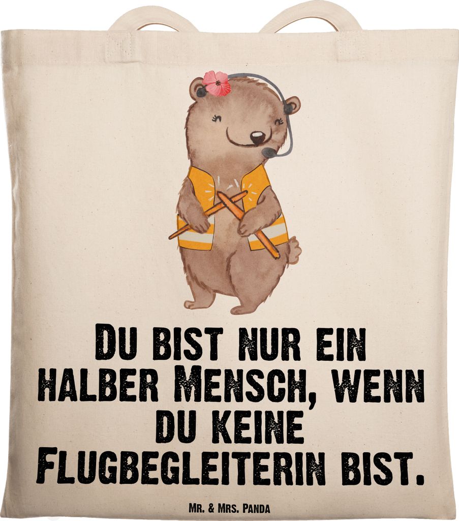 Mr. & Mrs. Panda Uni Tasche Flugbegleiterin Herz - Transparent - Geschenk, Stewardess, Einkaufstasche, Shopping, Spruch, Lustig, Beruf, Jutebeutel,...