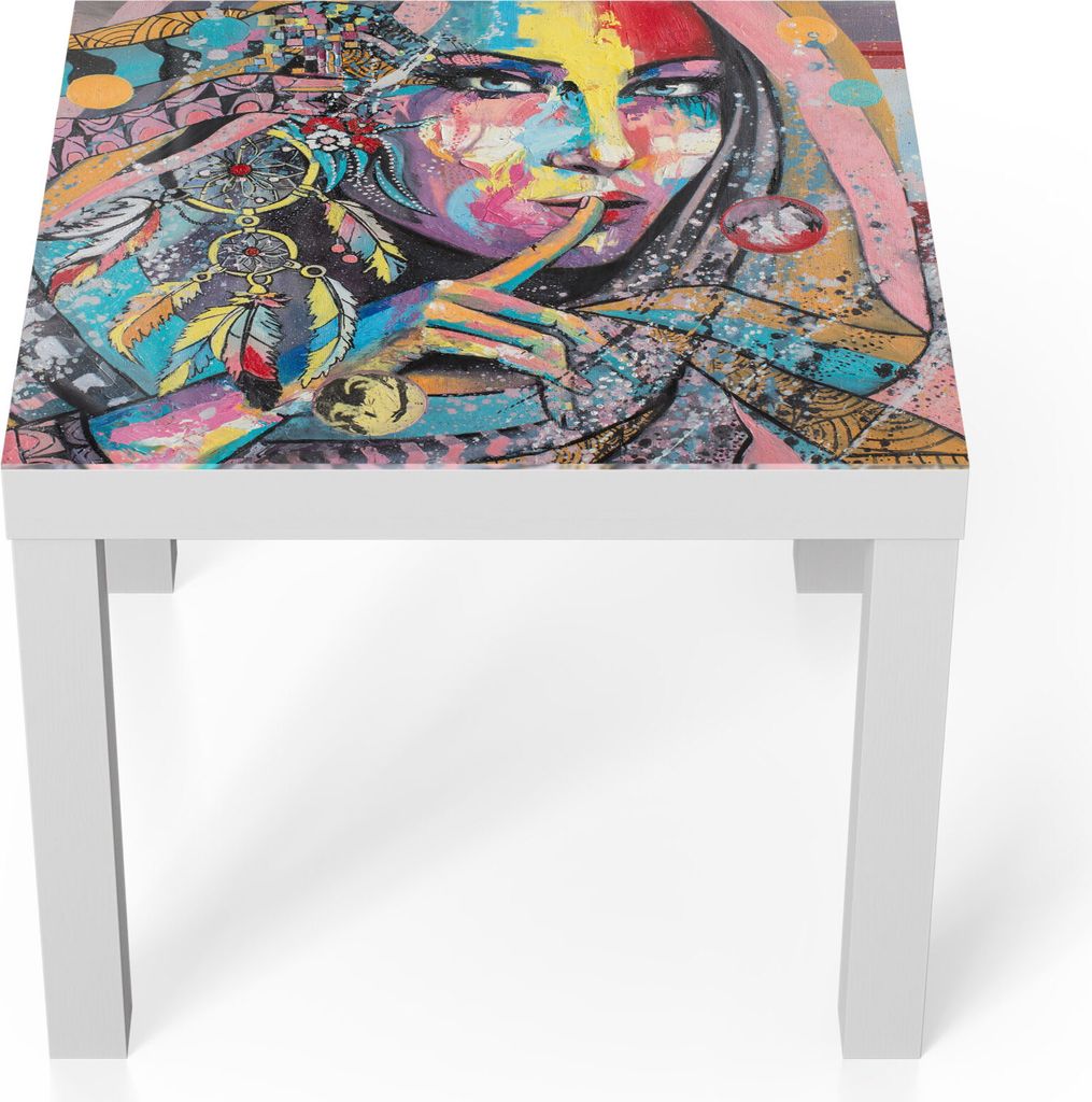 DEQORI Couchtisch 55x55 cm Weiß 'Indigene Schönheit' Glas Beistelltisch