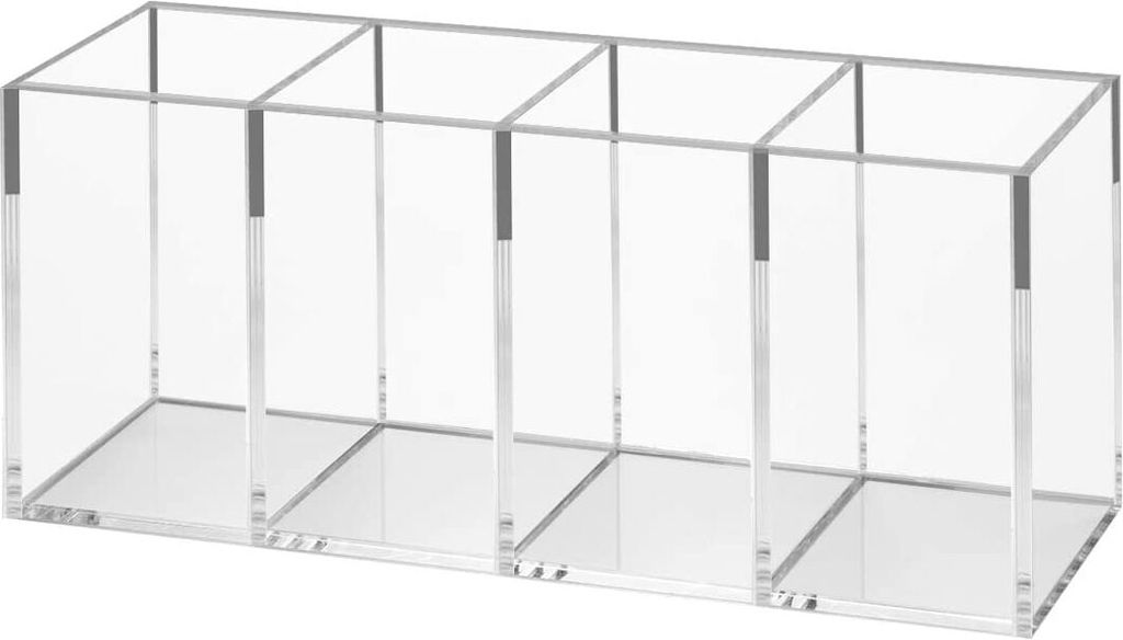 Acrylic Pen Holder 4 Compartments, Clear Pencil Organizer Cup for Countertop Desk Accessory Storage