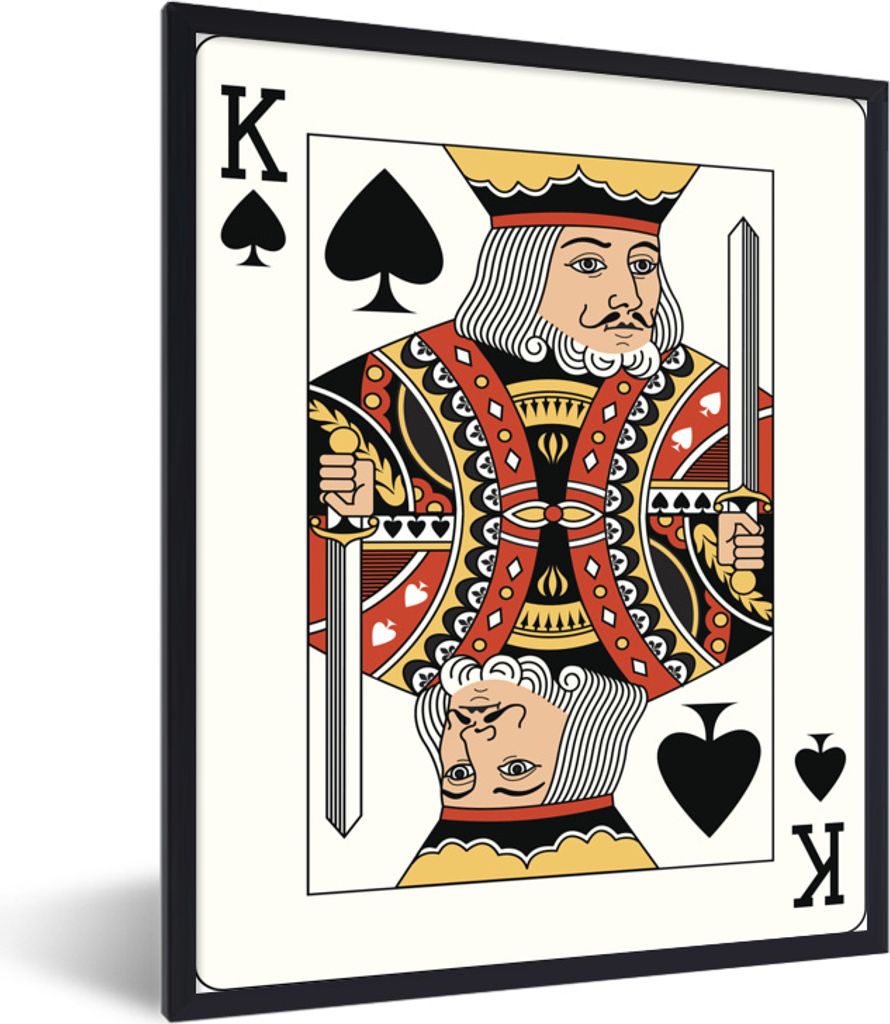 MuchoWow MuchoWow Gerahmtes Poster Illustration einer Pik-König-Spielkarte 30x40 cm - Poster mit zchwarzem Bilderrahmen - Wanddeko - Kunstdrucke