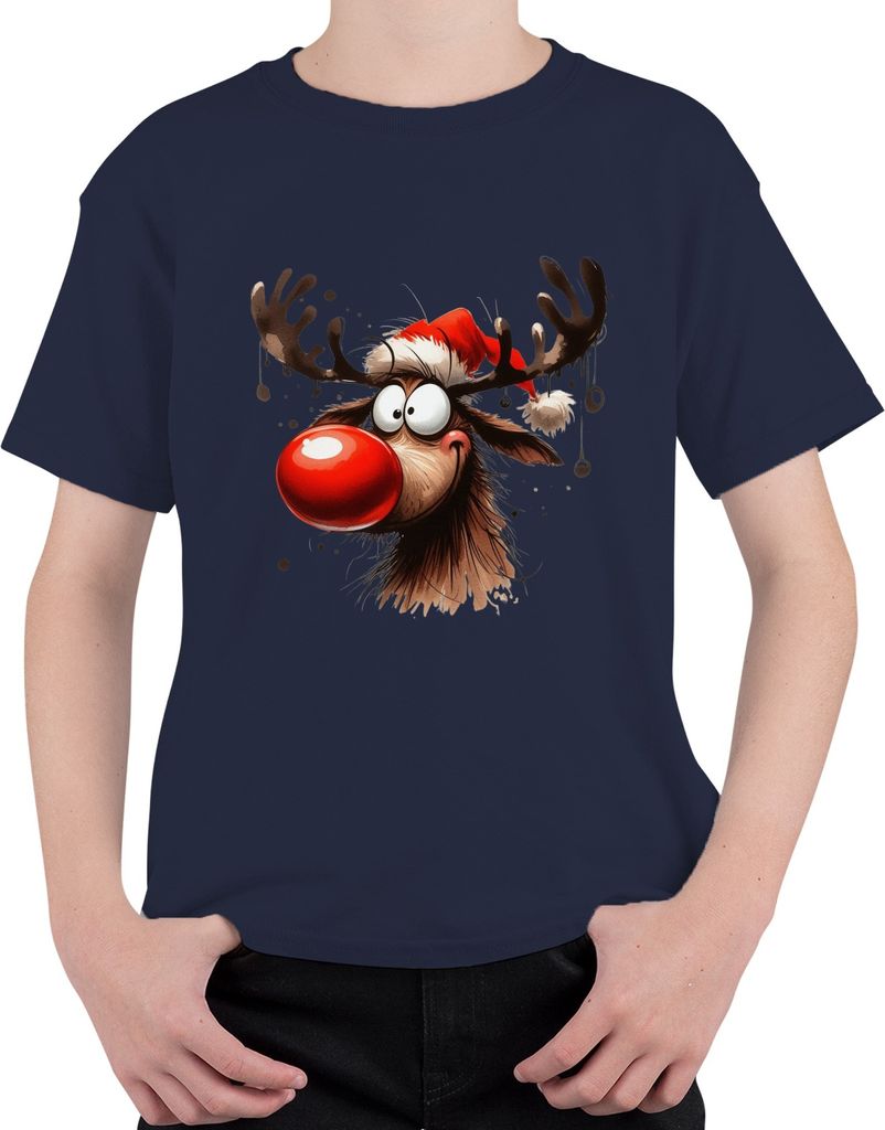 Lustiges Reh Rentier Rudolf Elch - Weihnachten Xmas Christmas Uni Kinder T-Shirt, Navy, 104