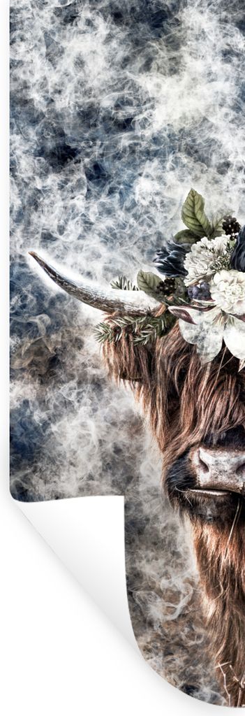 MuchoWow Wandtattoo Wandsticker Wandaufkleber Schottischer Highlander - Rauch - Bouquet 50x150 cm Selbstklebend und Repositionierbar - Aufkleber
