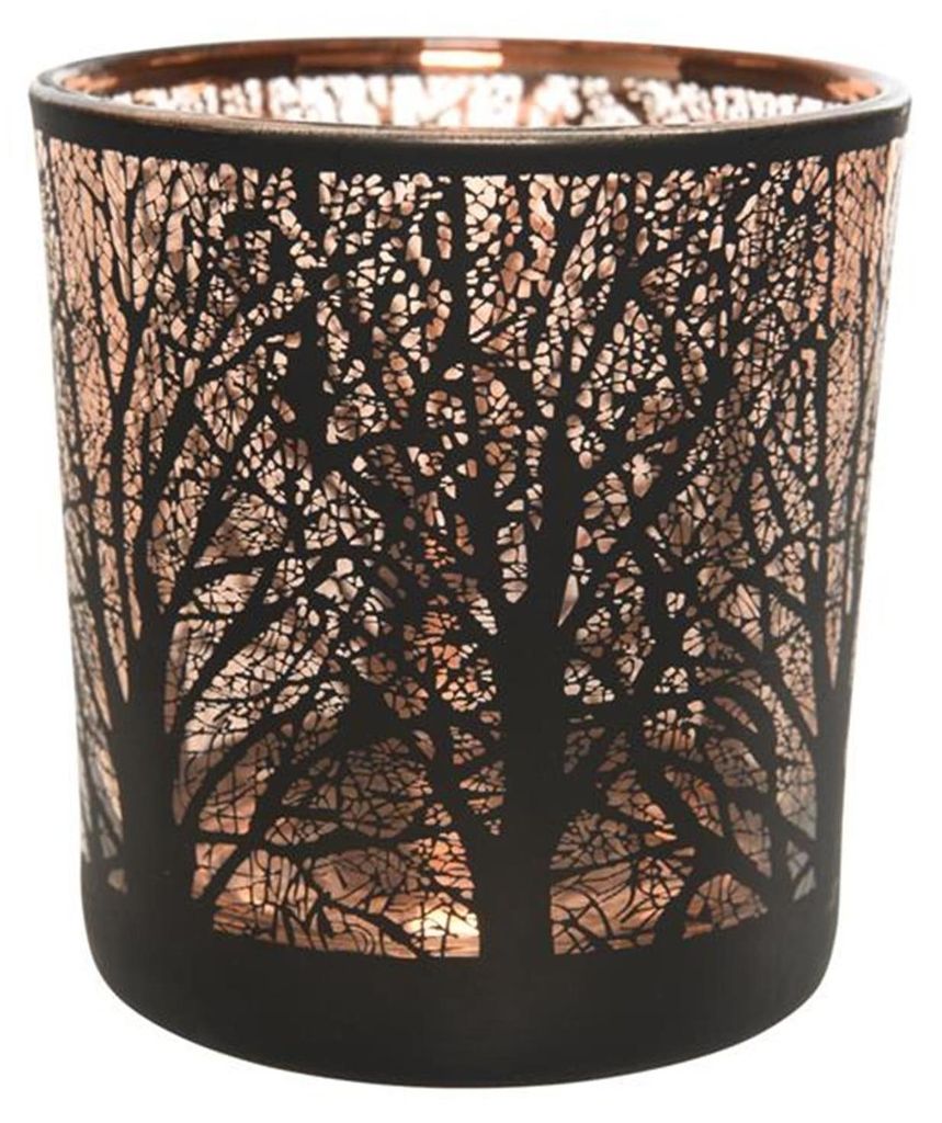 Windlicht Glas mit Baum Motiv 8cm, schwarz Produktbild 