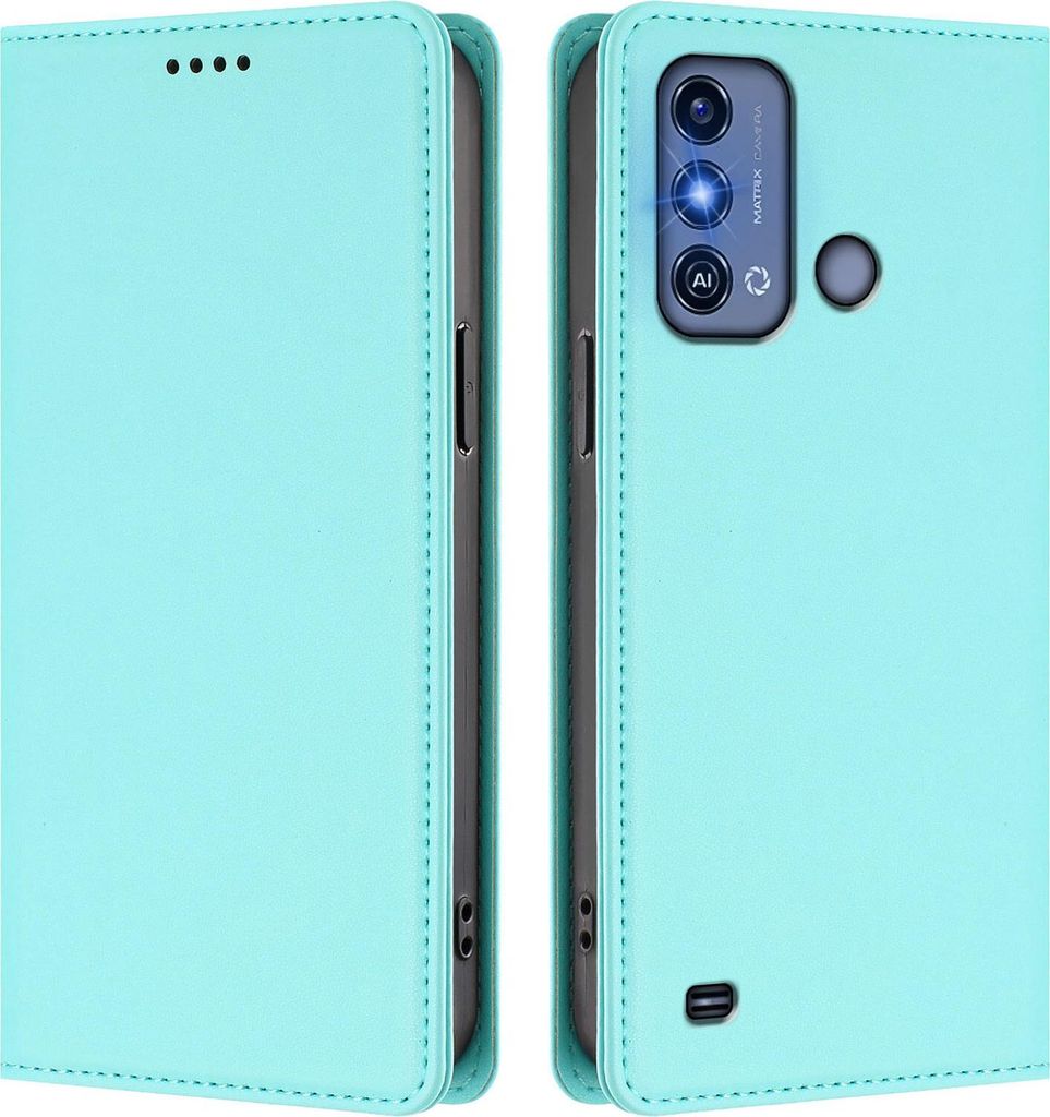 Handyhülle für ZTE Blade A53 Pro, Kunstleder Klapphülle Stoßfeste Magnetische Hülle mit Ständer Türkis