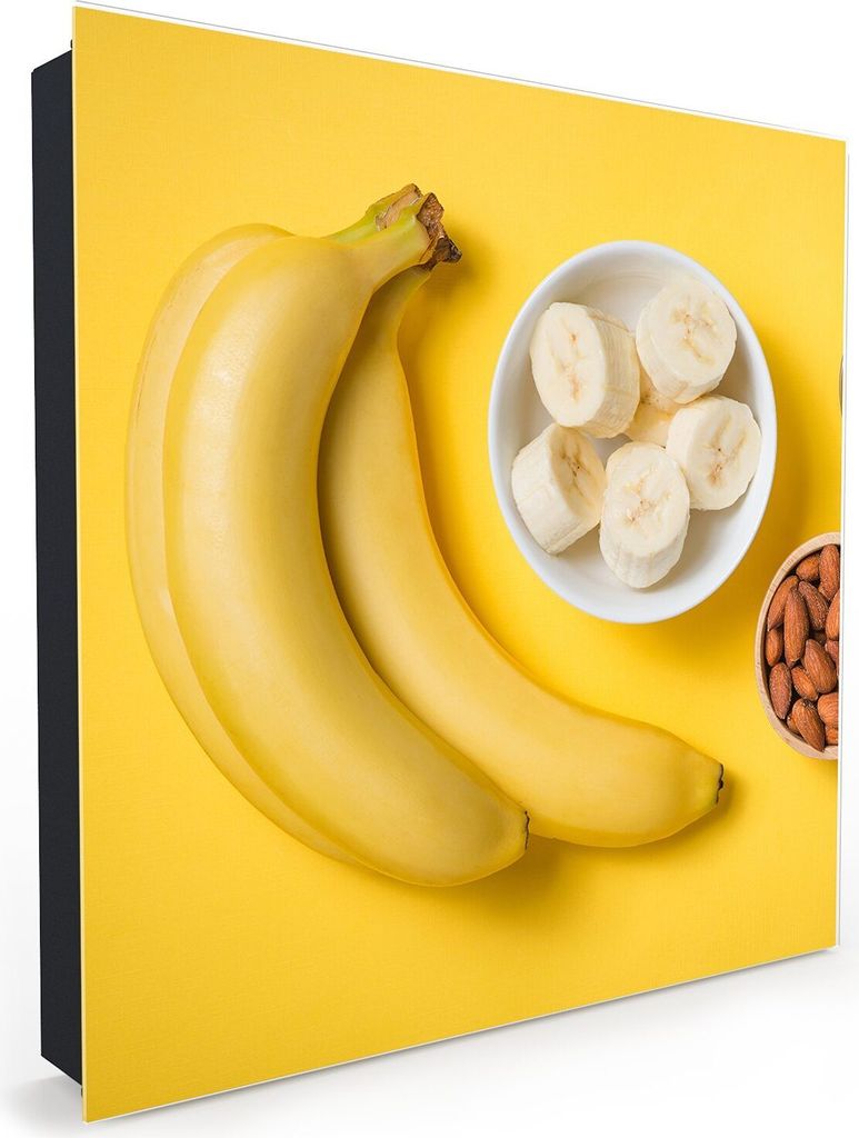 Nachbildung-Schlüsselkasten, Magnetpinnwand und Memoboard mit Glasfront Motiv Bananen ganz und geschnitten