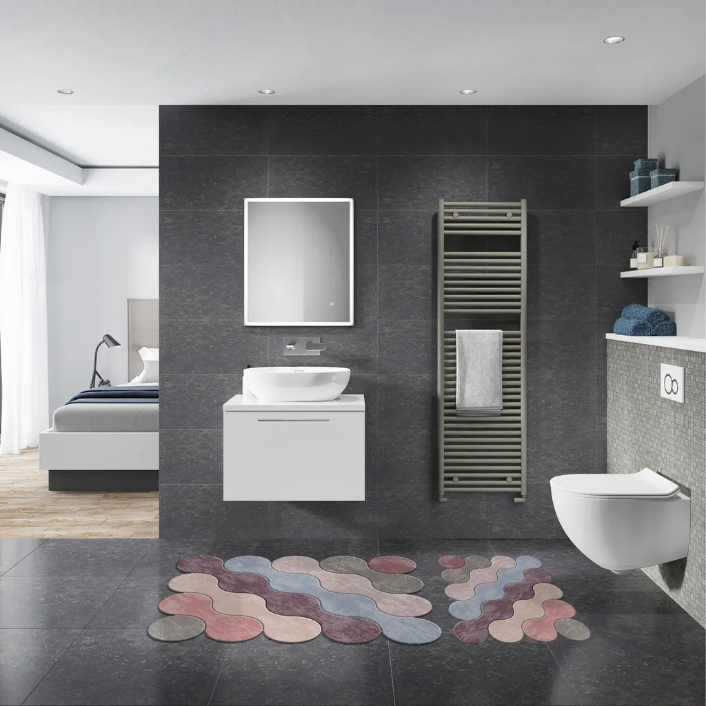 Tapis de bain 100% polyester épais 10mm - Lot de 2 avec base antidérapante