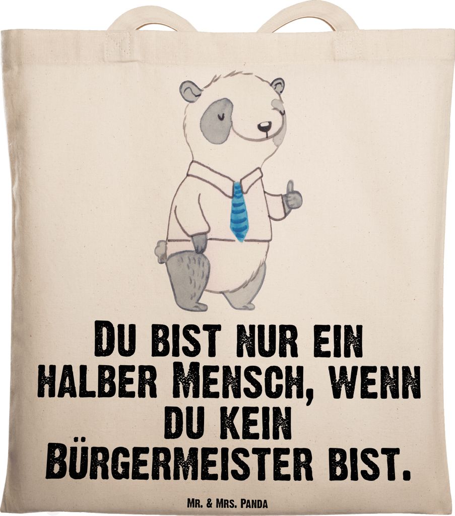 Mr. & Mrs. Panda Tote Bag Bürgermeister Herz - Transparent - Geschenk, Spruch, Jutebeutel, Tasche, Wahlen, dokumententasche, baumwoll shopper, Beu...