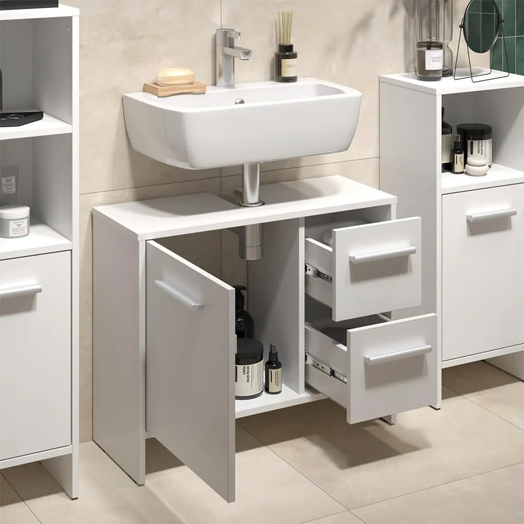 Vicco Mobile sottolavabo per bagno Karli, 70.2 x 57 cm con 2 cassetti e 1 anta, Bianco