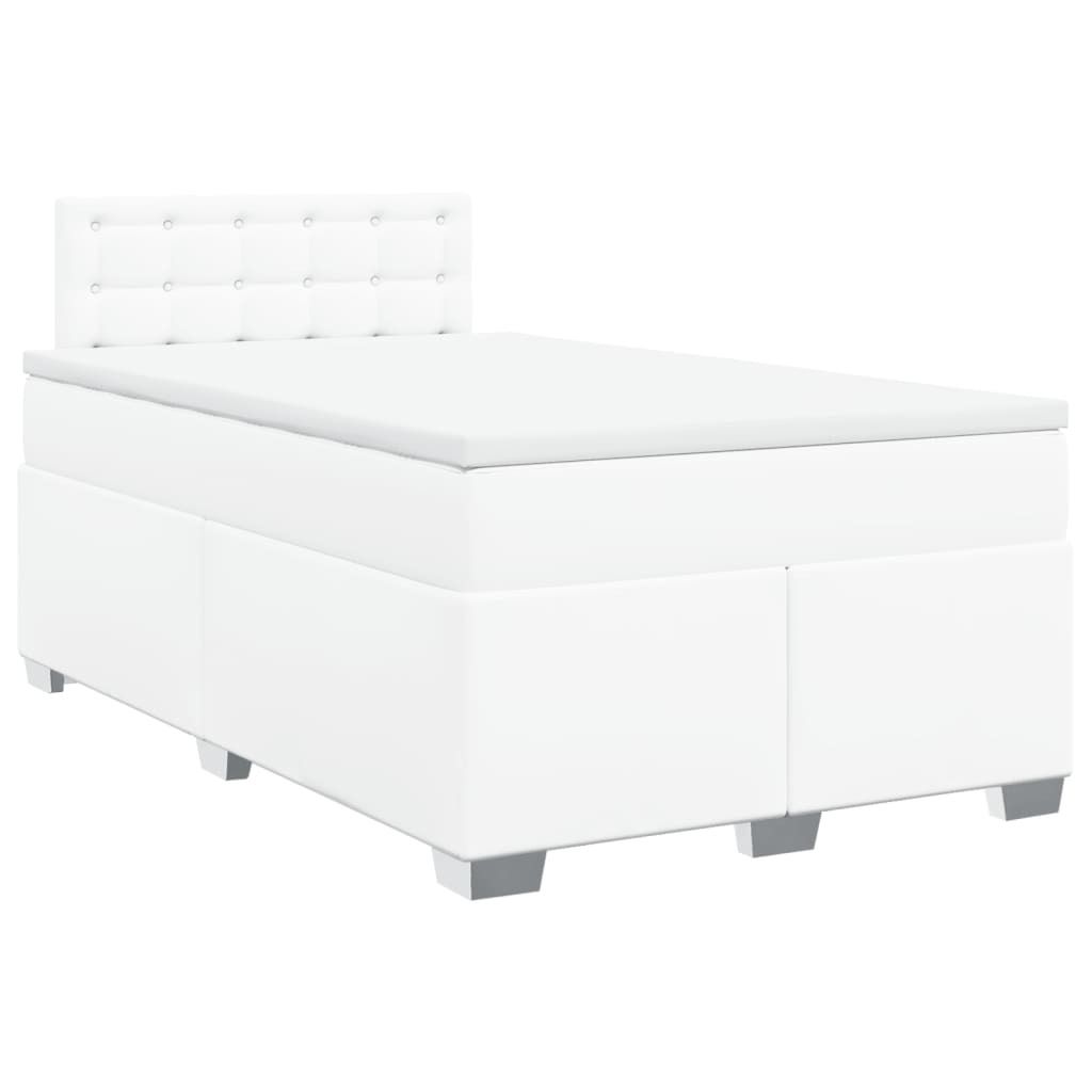 vidaXL Boxspringbett mit Matratze Weiß 120x190 cm Kunstleder
