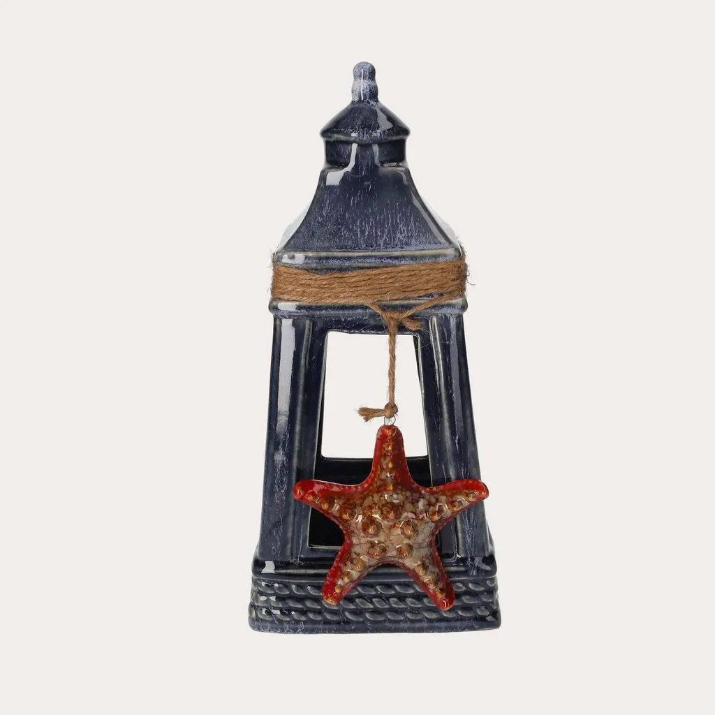 Lanterne en céramique bleue KEYHOMESTORE avec motif étoile de mer décorative
