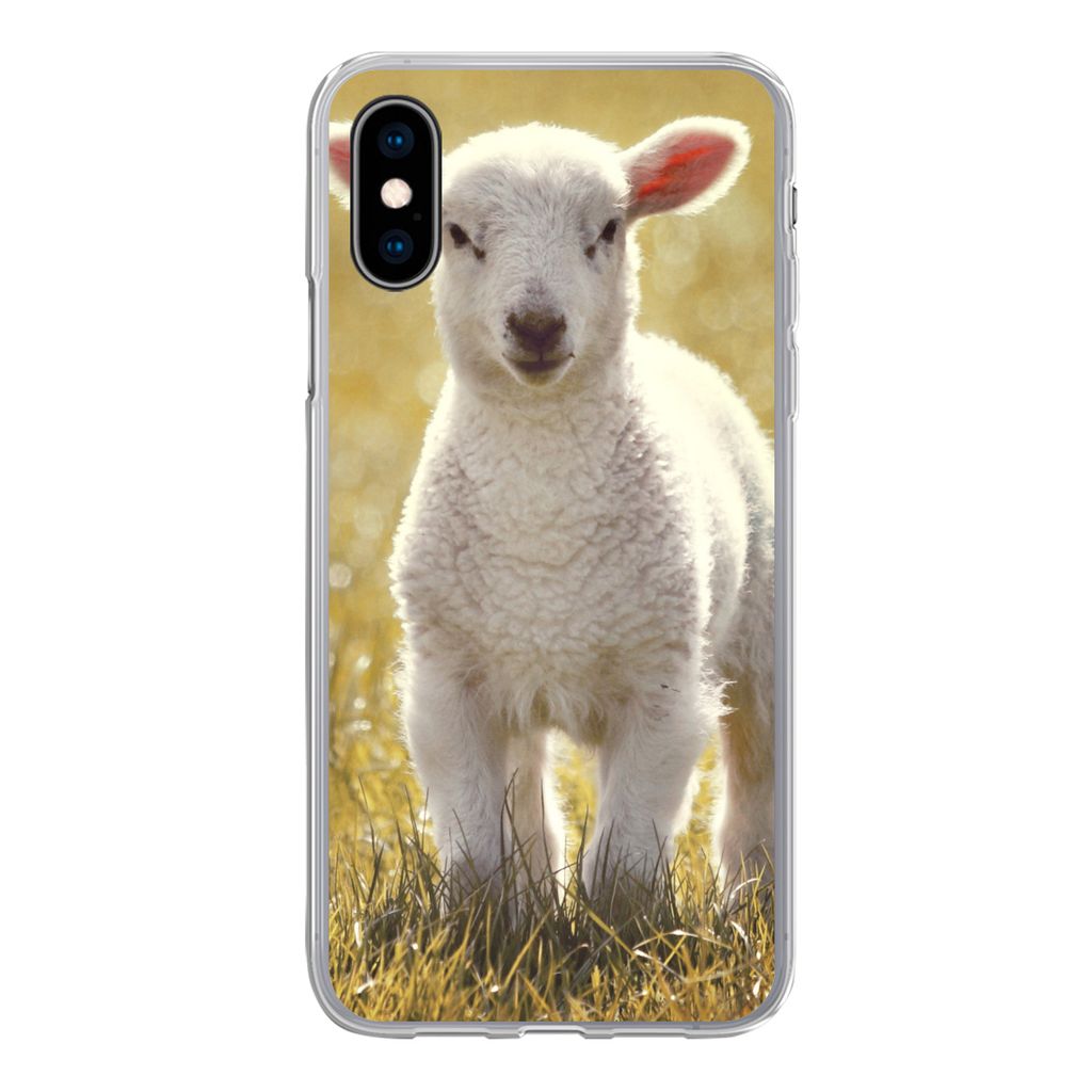 MuchoWow Handyhülle Schutzhülle Hülle für iPhone X Lamm - Gras - Sonne Silikon Softcase Handy Hülle - Handyhülle