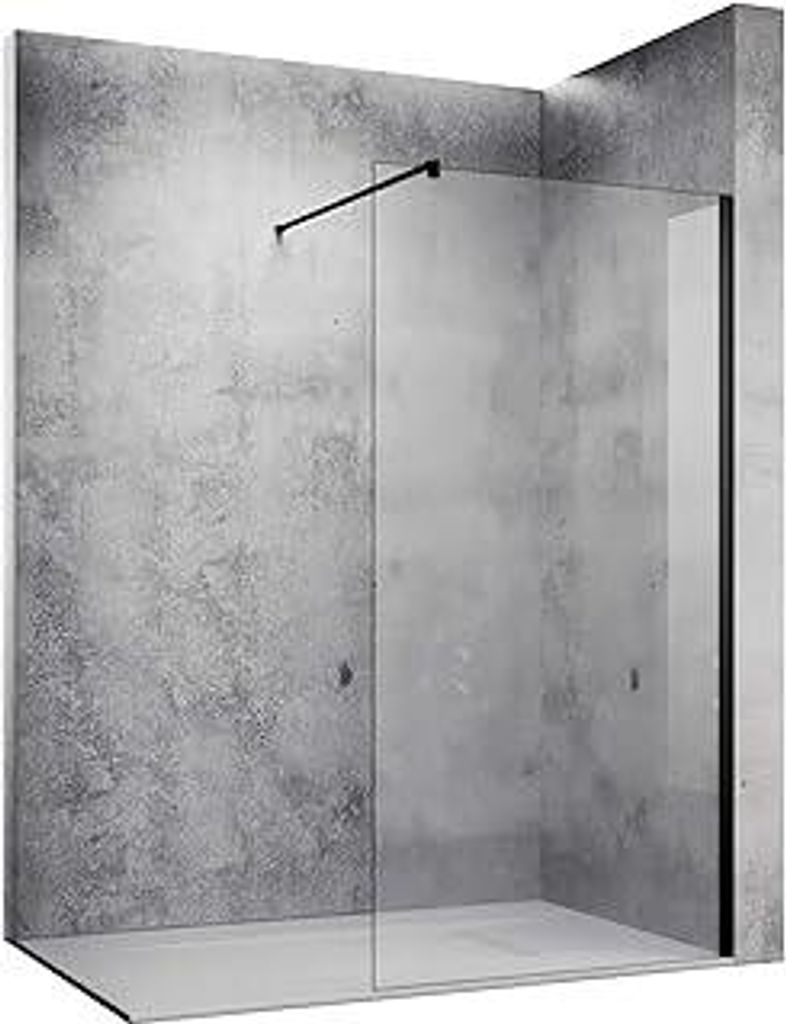 SONNI Duschwand 90x200 cm Walk in dusche mit Stabilisator mattschwarz style aus 10 mm Nano Glas,Duschabtrennung auf Duschtassen oder Boden montierbar