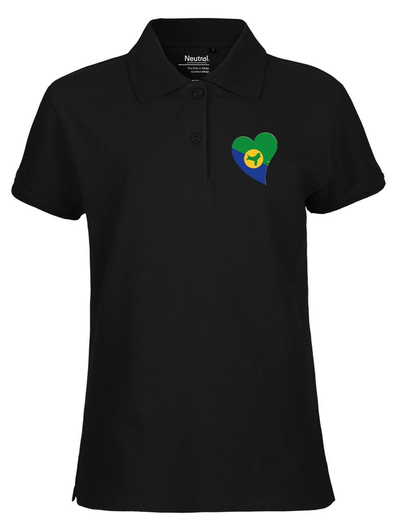 Huuraa Damen Polo Shirt Weihnachtsinsel Flagge Herz L Black Bio Baumwolle Fairtrade Poloshirt Geschenkidee