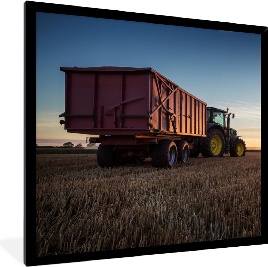 MuchoWow® Gerahmtes Poster Traktor - Grün - Sonnenuntergang Produktbild 