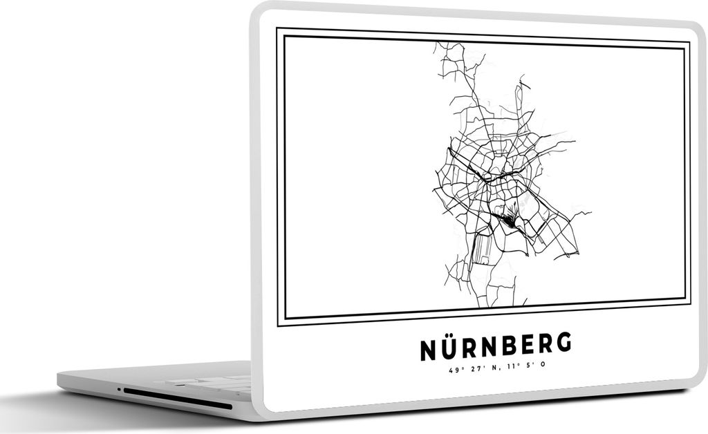 MuchoWow Laptop Aufkleber Sticker Cover Stadtplan - Schwarz-weiß - Karte - Nürnberg - Deutschland 31x22.5 cm - Laptop-Deko