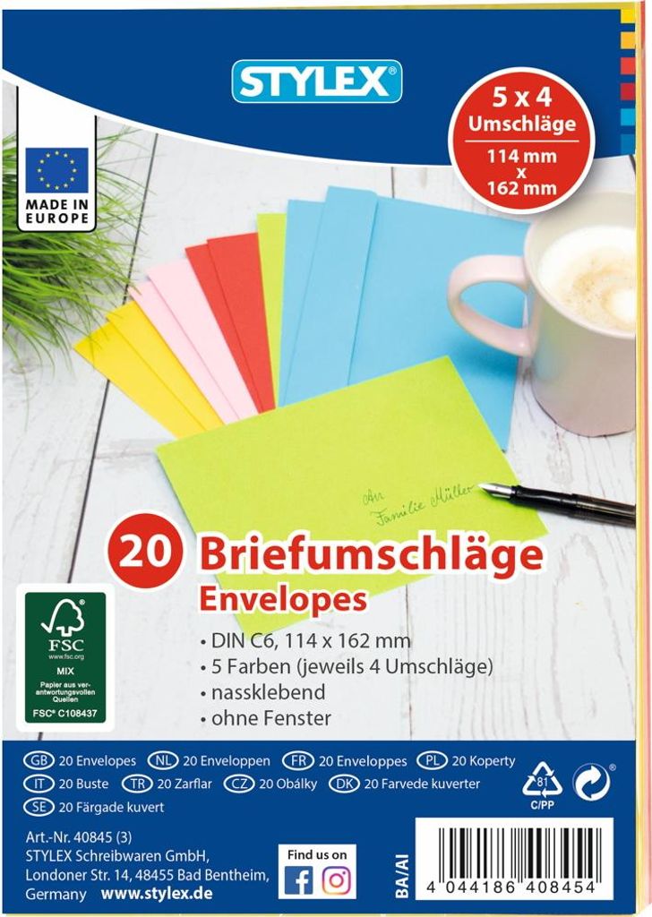 Stylex Briefumschlag farbig C6 - 1 Packung (20 Stk.) Produktbild 