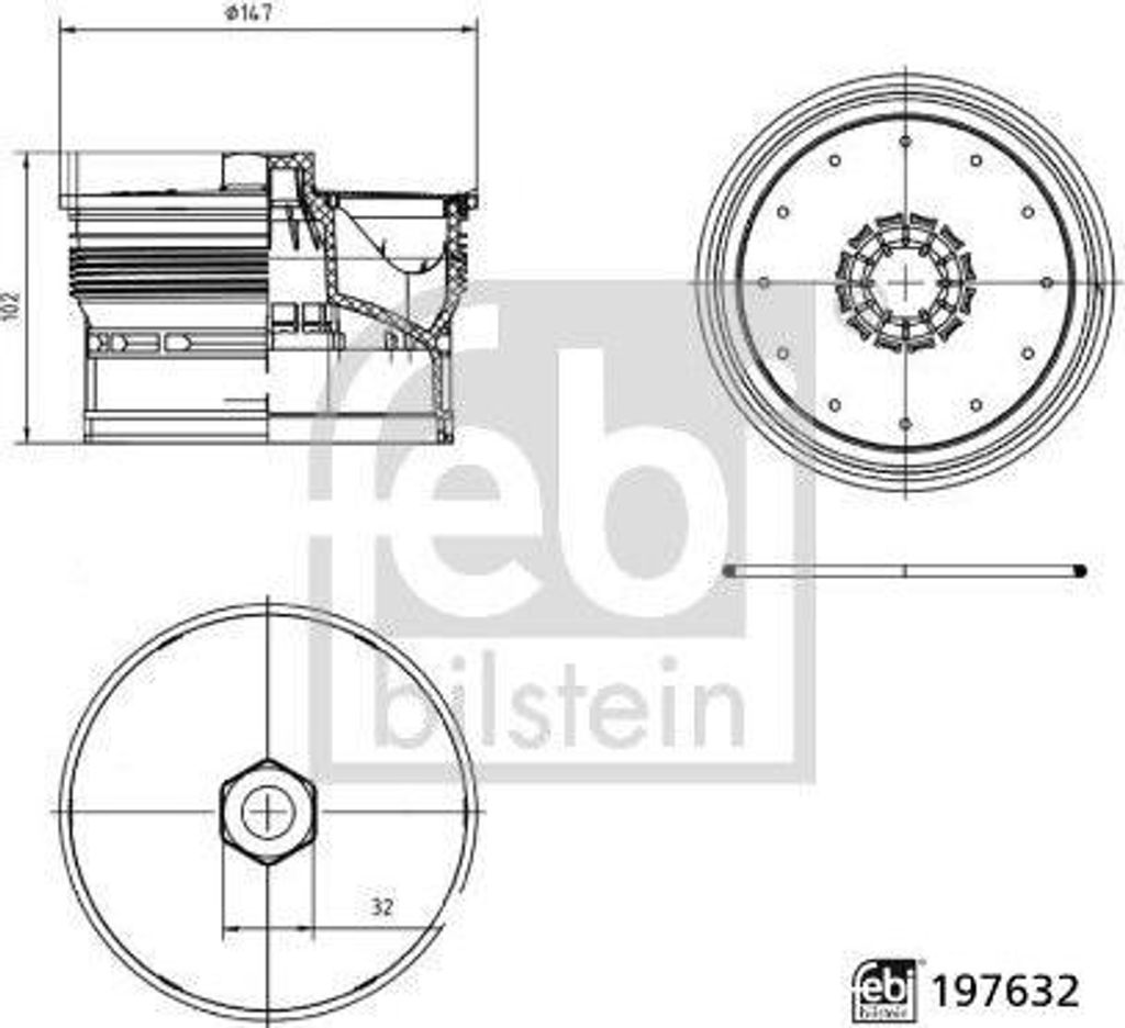 FEBI BILSTEIN Deckel Ölfiltergehäuse 197632 für DAF CF 102mm 147mm 0,37kg