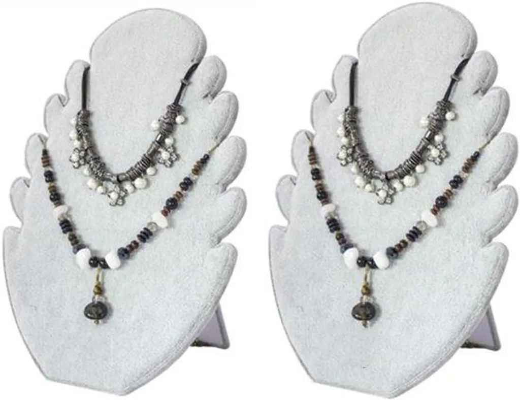 Boîte à bijoux velours gris avec porte-colliers anti-nœud, set 2 pièces