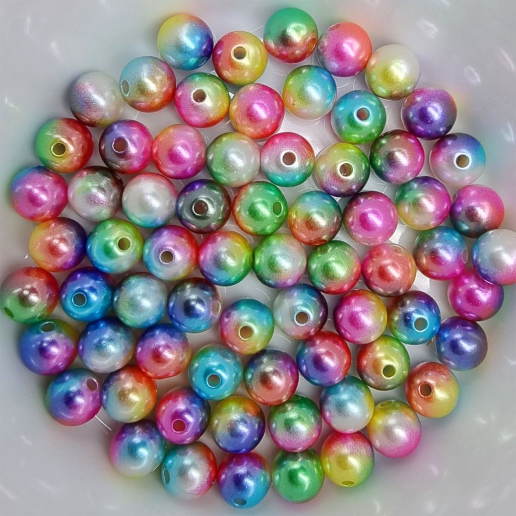 Wachsperlen bunt schimmernd ca. 100 Stück, 8mm, pink, gelb, blau, weiß, grün