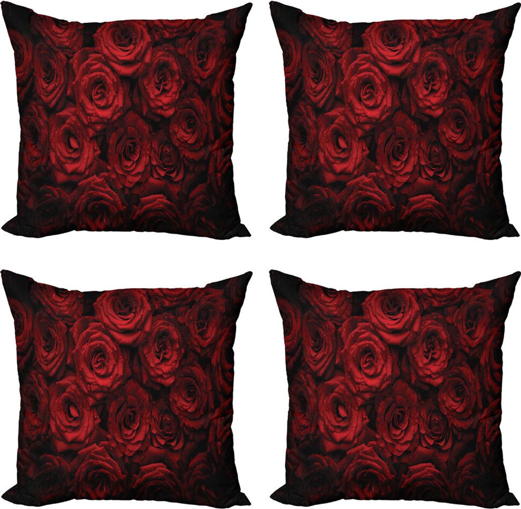 ABAKUHAUS Dunkelrot Kissenbezug Set (4 Stück), Tropfen von Blooming Bouquet, Moderner Doppelseitiger Digitaldruck, 40 cm x 40 cm, rot schwarz