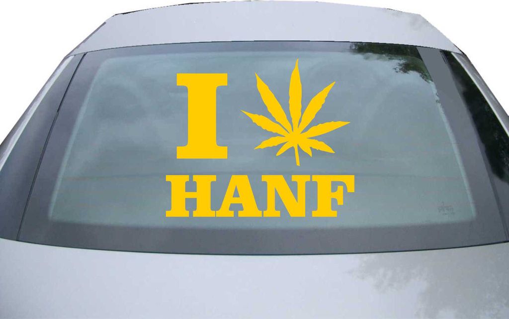 Indigos UG - Aufkleber Heckscheibe & Motorklappe DE2535 - gold - 600x502 mm - I love Hanf - Auto Scheiben Fenster Heckklappe Tuning Racing JDM - Di...