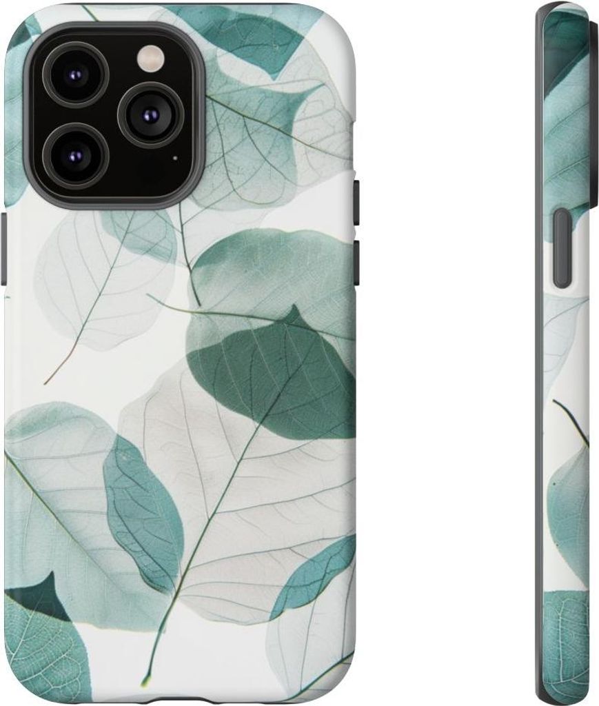 Zartes Muster aus blauen, transparenten Blättern – Hülle Kompatibel mit iPhone 14 Pro Max