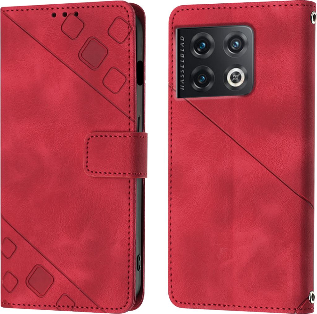 Hülle für OnePlus10 Pro 5G Prägung Flip Leder Brieftasche Schutzhülle mit Ständer Rot