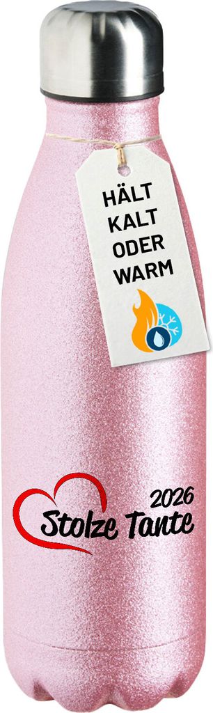 Huuraa Trinkflasche Stolze Tante 2026 Herz 500ml Pink Edelstahl Wasserflasche Trinkflasche Geschenkidee