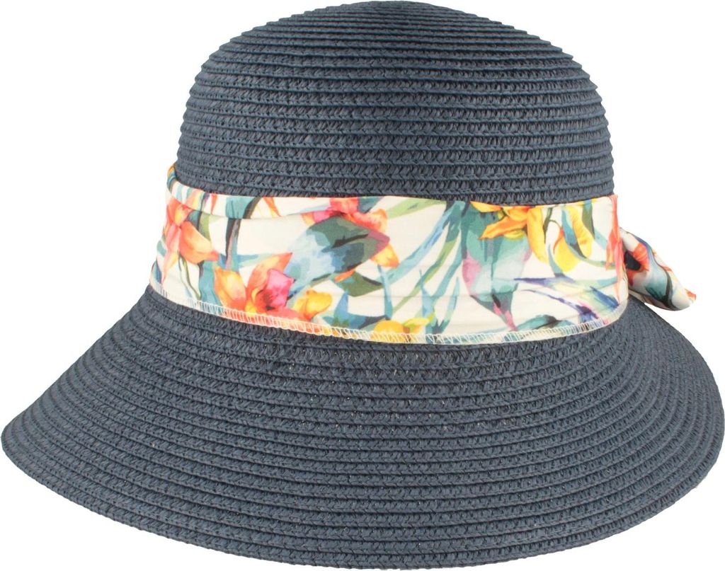 Strand Paper-Schute mit buntem Zierband von Hut-Breiter, blau, Gr. Einheitsgröße
