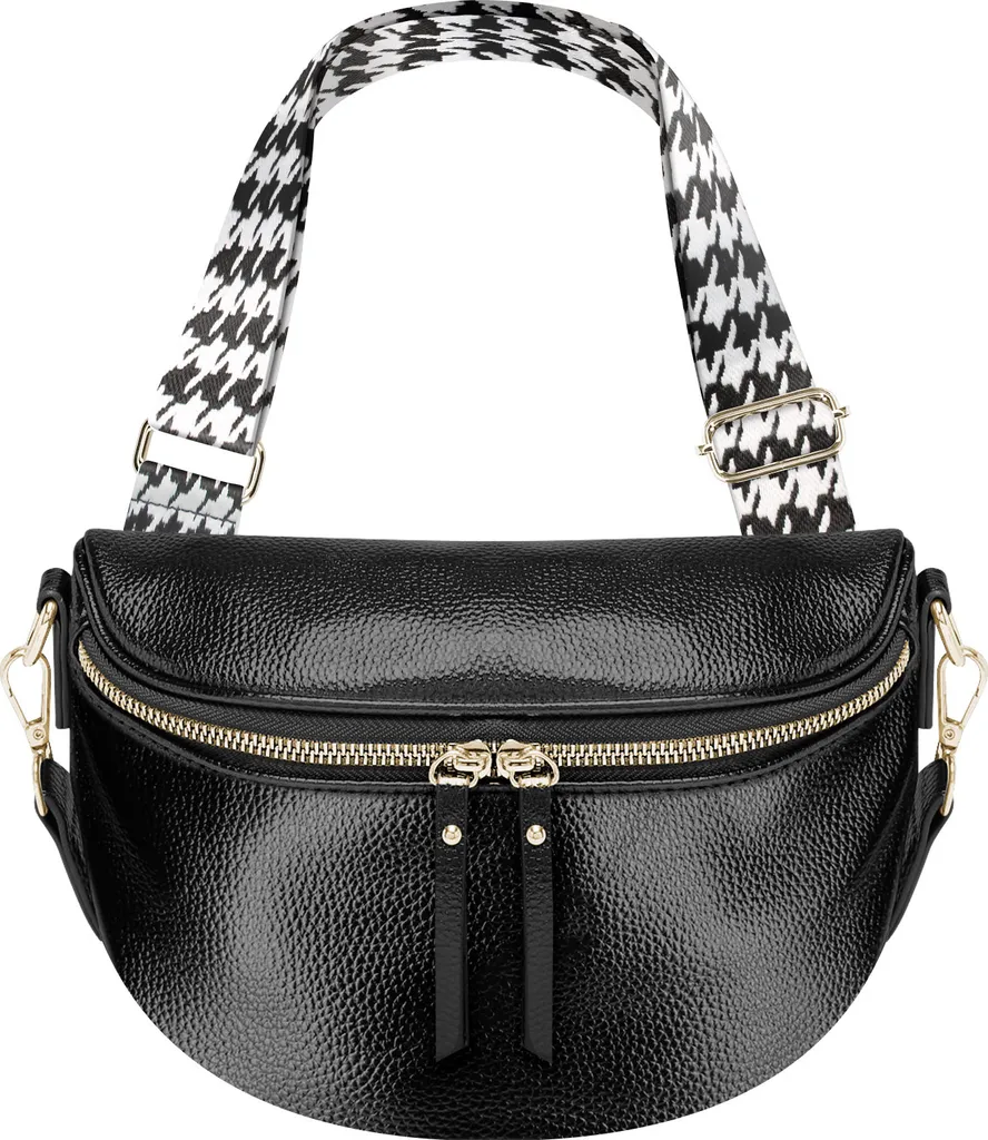 Sac Bandoulière Noir Gallantry à Motif Géométrique et Finition Mat