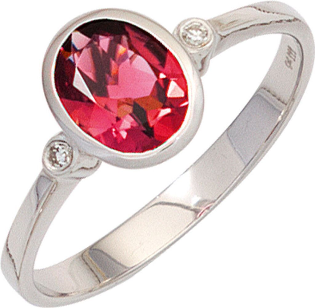 Ring Damenring mit Turmalin rosa oval & Diamanten Brillanten 585 Gold Weißgold Innenumfang 58mm Ø18.5mm