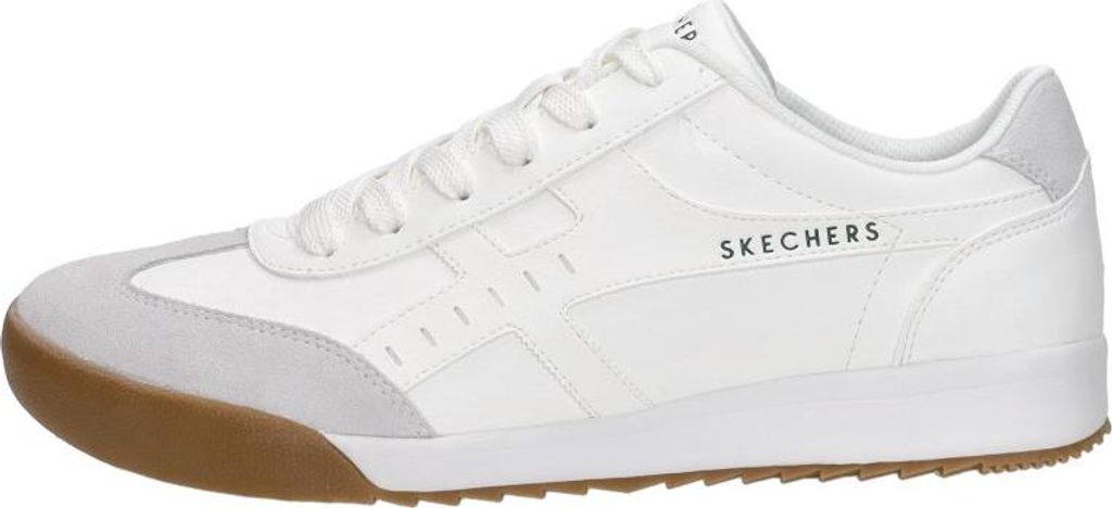 A single white SKECHERS shoe shown from the side.