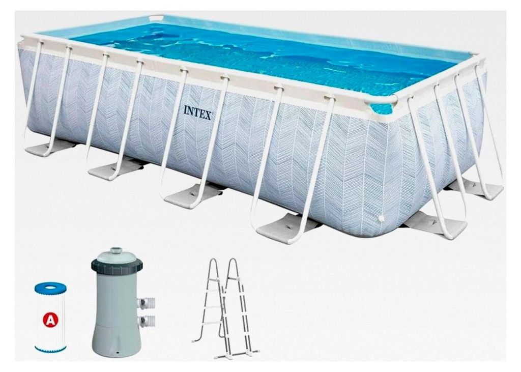 Aufstellpool Prism Frame Chevron Rechteckig, Filterpumpe 2006 L/h, Leiter, 6836 L, Stahl und PVC, Mehrfarbig, 400x200x100 cm