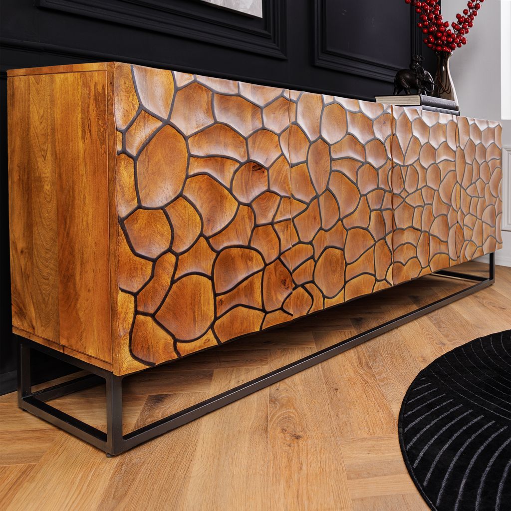 riess-ambiente Massivholz Sideboard VULCANO 180cm braun Mangoholz handmade Metallgestell schwarz Kommode Anrichte