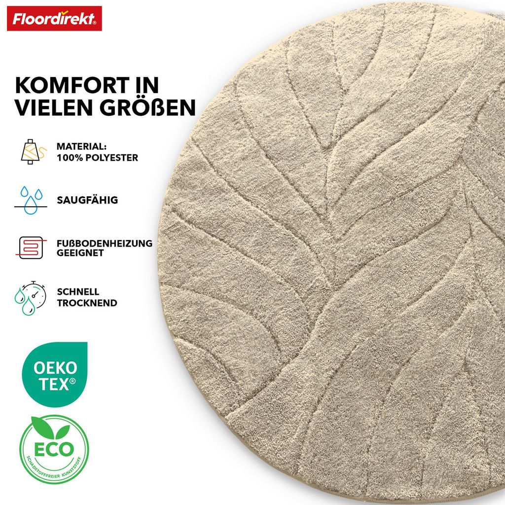 Badmat FLOORDIREKT Maris - Badmat moelleux avec structure en feuilles - Disponible en Badmat FLOORDIREKT Maris - Badmat moelleux avec structure en feuilles - Disponible en