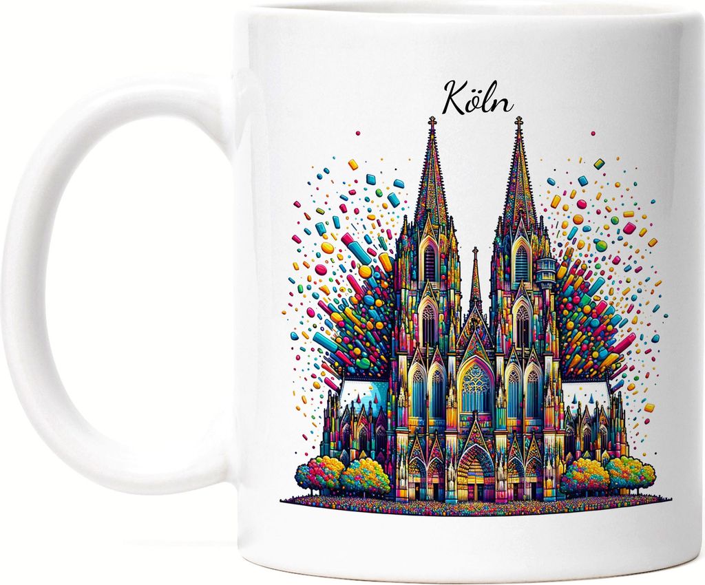 Köln Jeckes Herz Kölner Dom Tasse Weiß Konfetti Fasching Produktbild 