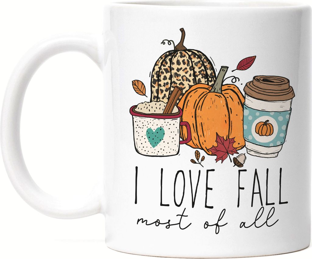 I Love Fall Most Of All Tasse Weiß Pumpkins Kürbis Produktbild 