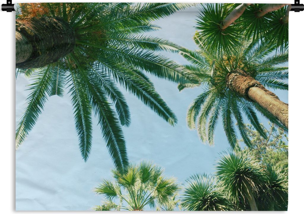 MuchoWow Wandteppich Wandbehang Palmwedel - Himmel - Sommer - Tropisch 90x67.5 cm Tapisserie Dekoration Wandtuch - Fototeppich - Wand-Skulpturen
